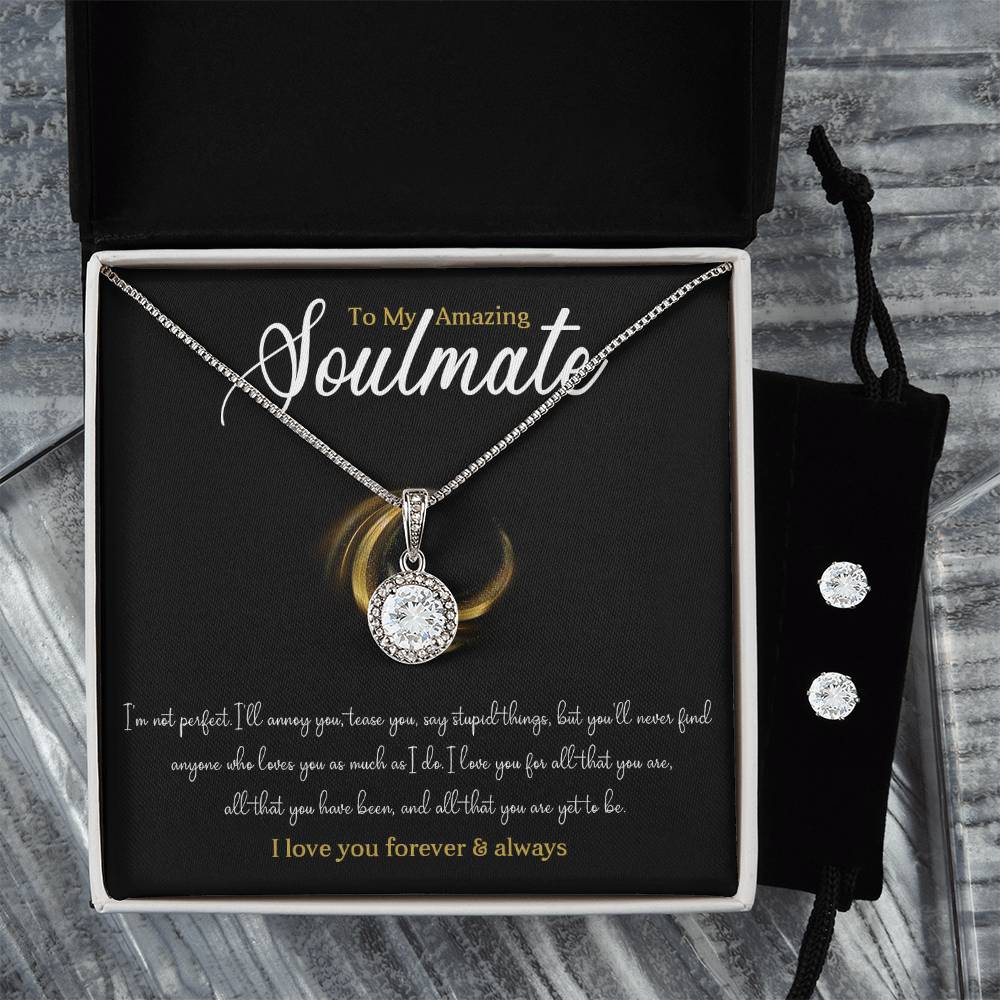 TO MY AMAZING SOULMATE, ETERNAL HOPE NECKLACE + CLEAR CZ EARRINGS WITH BEAUTIFUL MESSAGE CARD, BIRTHDAY GIFT FOR HER
