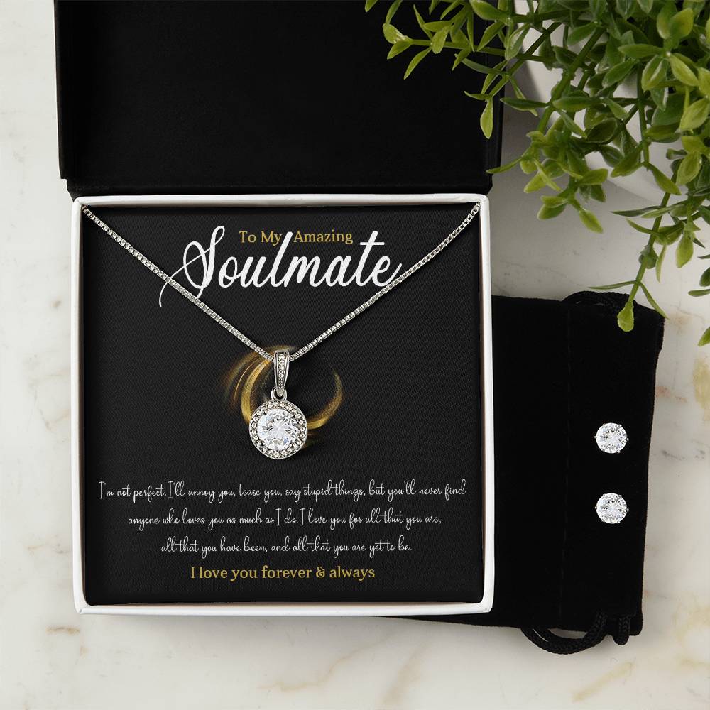 TO MY AMAZING SOULMATE, ETERNAL HOPE NECKLACE + CLEAR CZ EARRINGS WITH BEAUTIFUL MESSAGE CARD, BIRTHDAY GIFT FOR HER