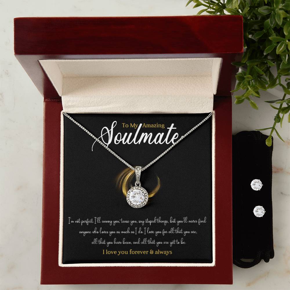 TO MY AMAZING SOULMATE, ETERNAL HOPE NECKLACE + CLEAR CZ EARRINGS WITH BEAUTIFUL MESSAGE CARD, BIRTHDAY GIFT FOR HER