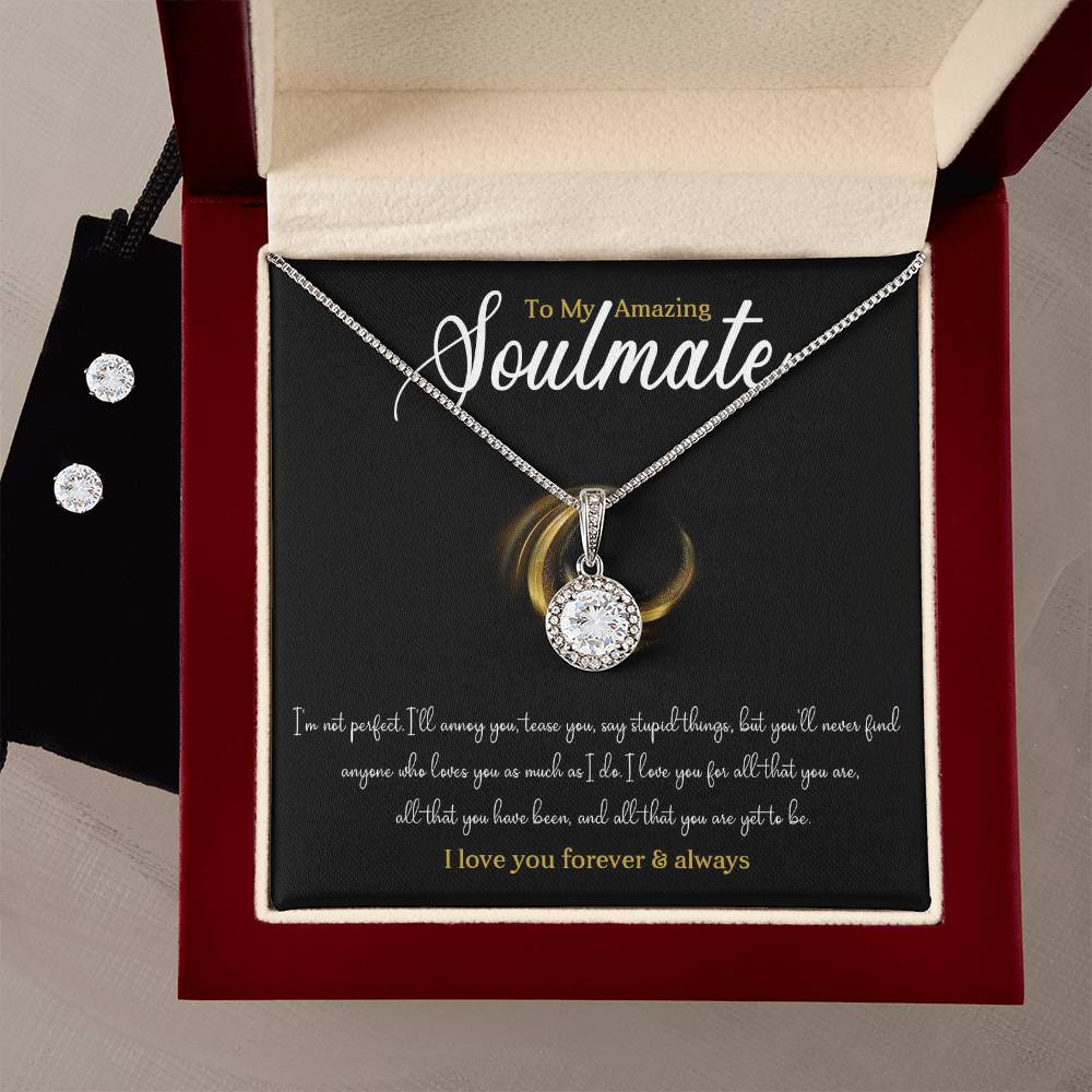 TO MY AMAZING SOULMATE, ETERNAL HOPE NECKLACE + CLEAR CZ EARRINGS WITH BEAUTIFUL MESSAGE CARD, BIRTHDAY GIFT FOR HER
