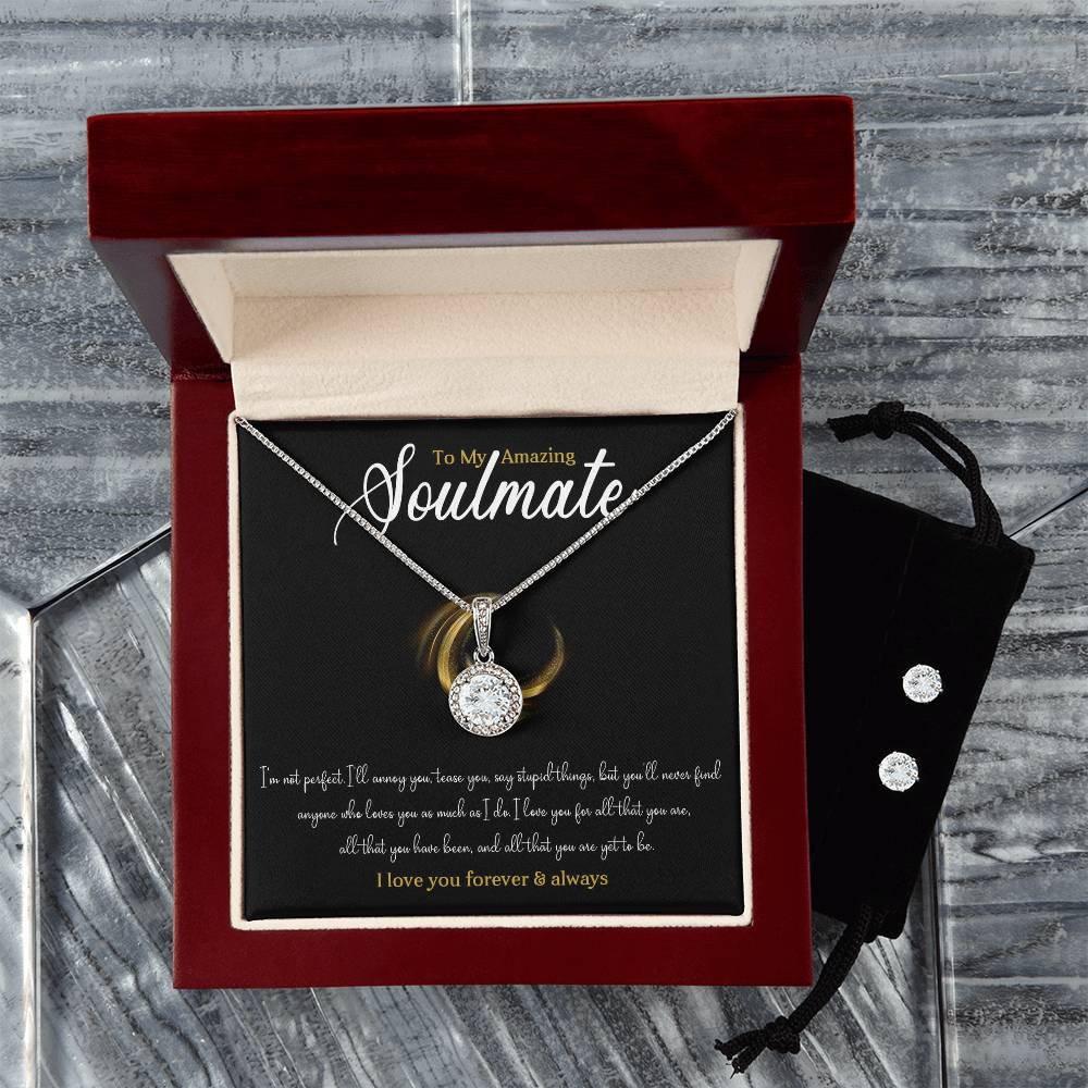 TO MY AMAZING SOULMATE, ETERNAL HOPE NECKLACE + CLEAR CZ EARRINGS WITH BEAUTIFUL MESSAGE CARD, BIRTHDAY GIFT FOR HER