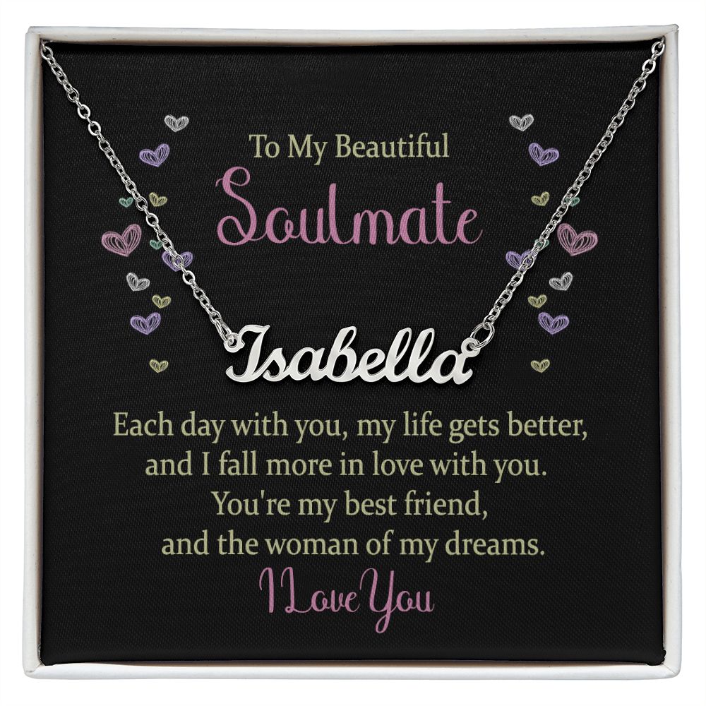 TO MY BEAUTIFUL SOULMATE, CUSTOM NAME NECKLACE, GIFT FOR HER, NECKLACE PENDANT WITH MESSAGE CARD, FOR WIFE FROM HUSBAND