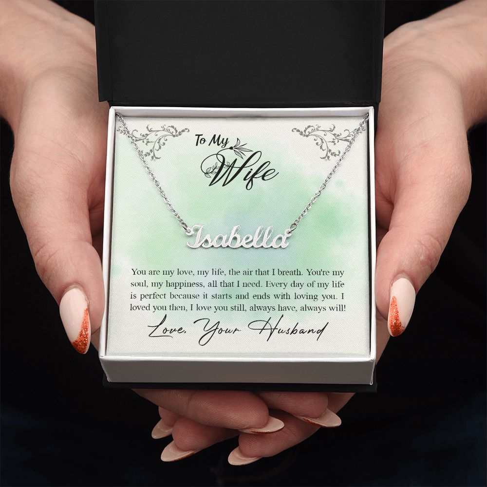 TO MY WIFE, CUSTOM NAME NECKLACE, BIRTHDAY GIFT FOR HER, NECKLACE PENDANT WITH MESSAGE CARD, FOR WIFE FROM HUSBAND