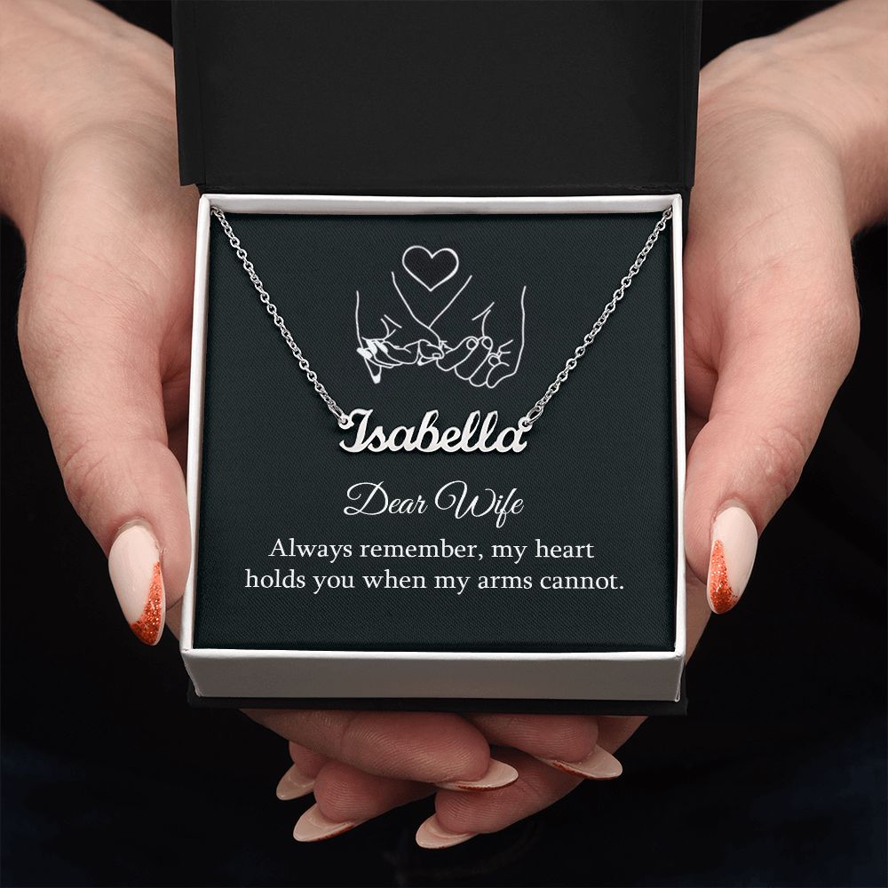 DEAR WIFE, CUSTOM NAME NECKLACE WITH HEART CHARACTER, BIRTHDAY GIFT FOR HER, NECKLACE PENDANT WITH MESSAGE CARD, FOR WIFE FROM HUSBAND