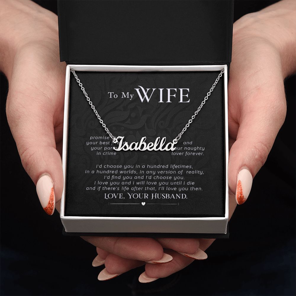 MY WIFE, CUSTOM NAME NECKLACE, GIFT FOR HER, NECKLACE PENDANT WITH MESSAGE CARD, FOR WIFE FROM HUSBAND