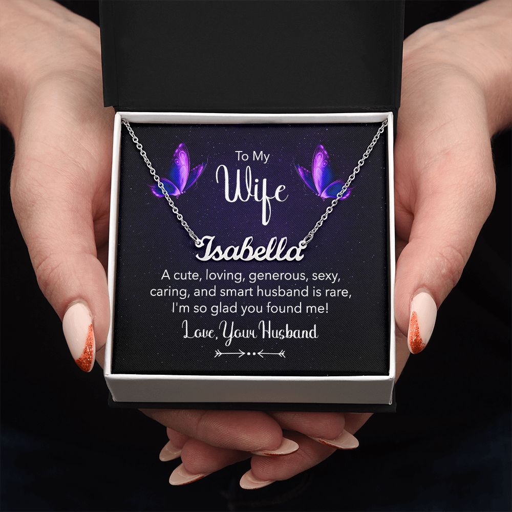 TO MY WIFE, CUSTOM NAME NECKLACE, GIFT FOR HER, NECKLACE PENDANT WITH MESSAGE CARD, FOR WIFE FROM HUSBAND