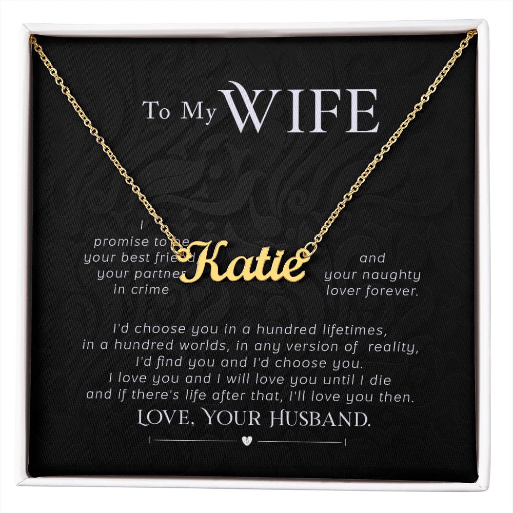 MY WIFE, CUSTOM NAME NECKLACE, GIFT FOR HER, NECKLACE PENDANT WITH MESSAGE CARD, FOR WIFE FROM HUSBAND