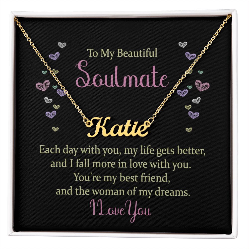 TO MY BEAUTIFUL SOULMATE, CUSTOM NAME NECKLACE, GIFT FOR HER, NECKLACE PENDANT WITH MESSAGE CARD, FOR WIFE FROM HUSBAND