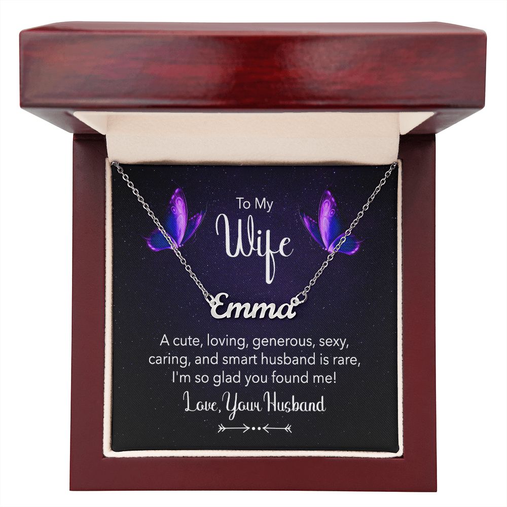 TO MY WIFE, CUSTOM NAME NECKLACE, GIFT FOR HER, NECKLACE PENDANT WITH MESSAGE CARD, FOR WIFE FROM HUSBAND