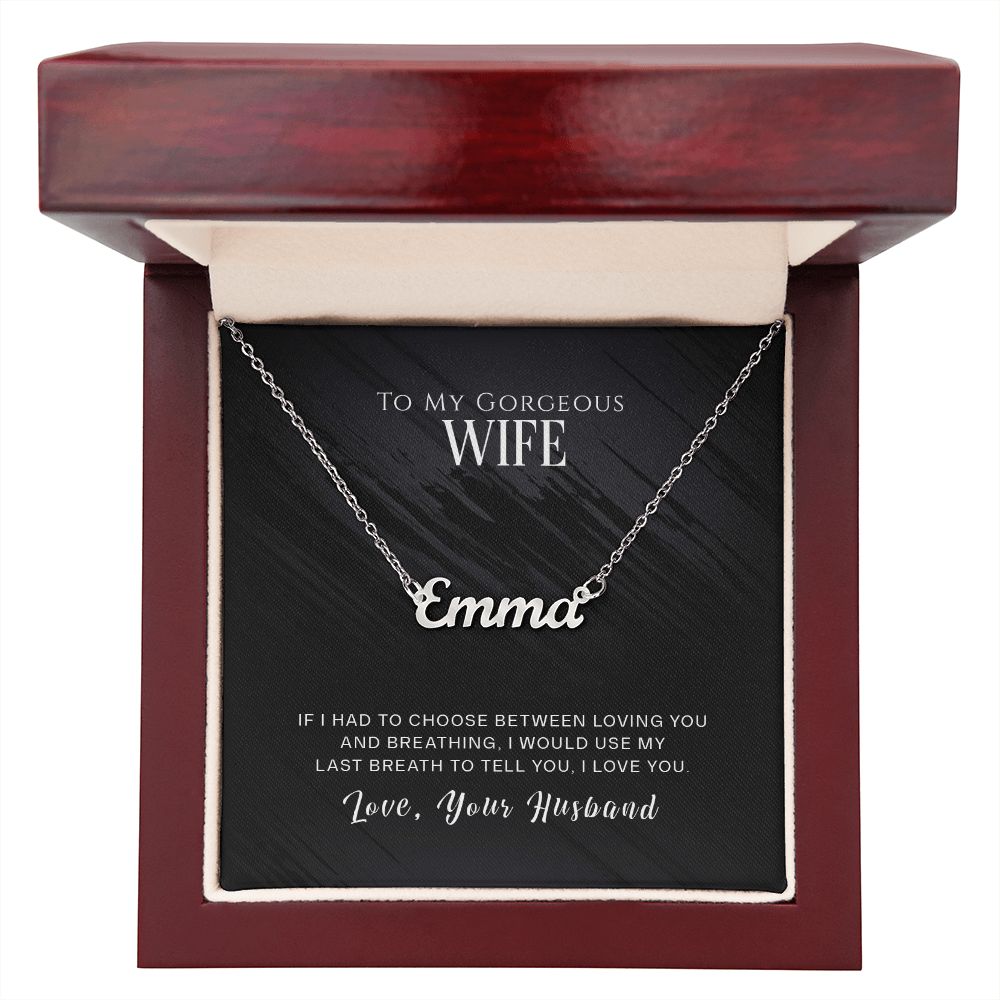 TO MY GORGEOUS WIFE, CUSTOM NAME NECKLACE, GIFT FOR HER, NECKLACE PENDANT WITH MESSAGE CARD, FOR WIFE FROM HUSBAND