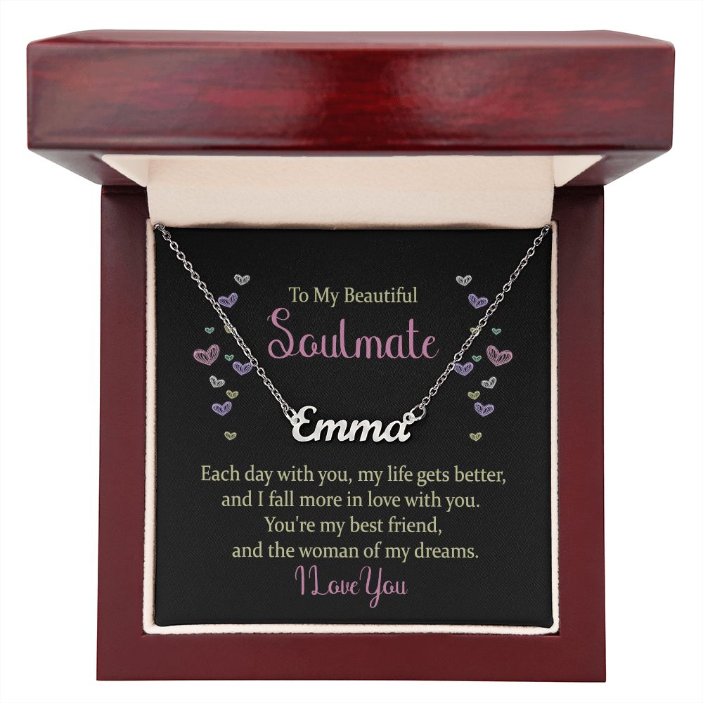 TO MY BEAUTIFUL SOULMATE, CUSTOM NAME NECKLACE, GIFT FOR HER, NECKLACE PENDANT WITH MESSAGE CARD, FOR WIFE FROM HUSBAND
