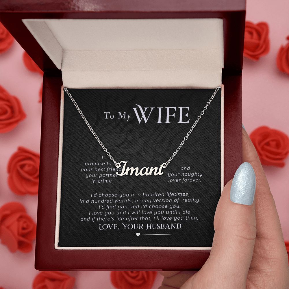 MY WIFE, CUSTOM NAME NECKLACE, GIFT FOR HER, NECKLACE PENDANT WITH MESSAGE CARD, FOR WIFE FROM HUSBAND