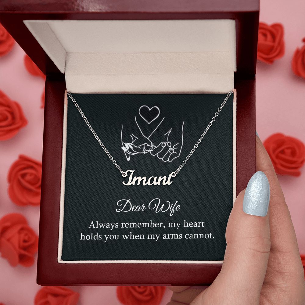 DEAR WIFE, CUSTOM NAME NECKLACE WITH HEART CHARACTER, BIRTHDAY GIFT FOR HER, NECKLACE PENDANT WITH MESSAGE CARD, FOR WIFE FROM HUSBAND