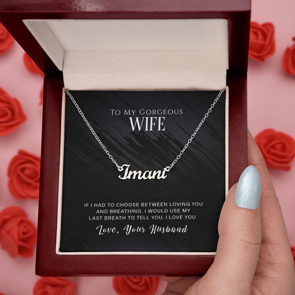 TO MY GORGEOUS WIFE, CUSTOM NAME NECKLACE, GIFT FOR HER, NECKLACE PENDANT WITH MESSAGE CARD, FOR WIFE FROM HUSBAND