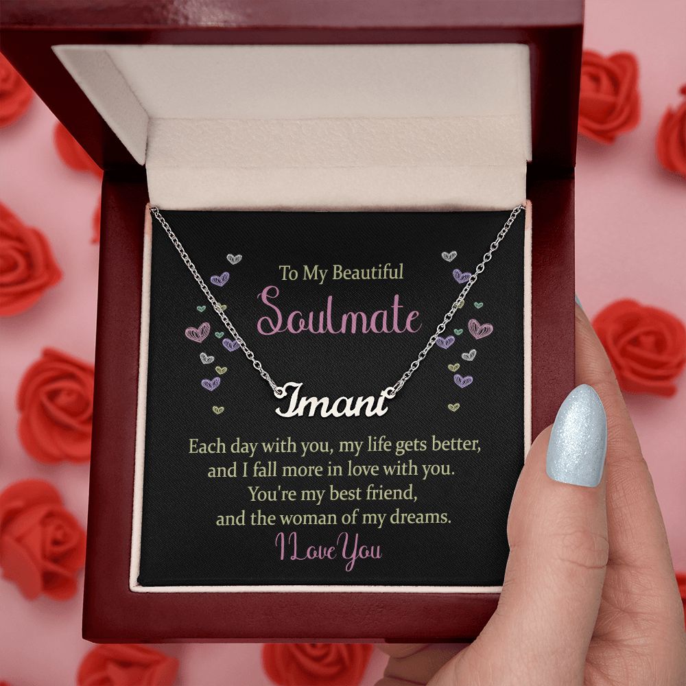 TO MY BEAUTIFUL SOULMATE, CUSTOM NAME NECKLACE, GIFT FOR HER, NECKLACE PENDANT WITH MESSAGE CARD, FOR WIFE FROM HUSBAND