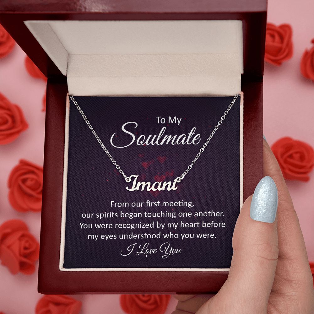 TO MY SOULMATE, CUSTOM NAME NECKLACE, GIFT FOR HER, NECKLACE PENDANT WITH MESSAGE CARD, FOR WIFE FROM HUSBAND
