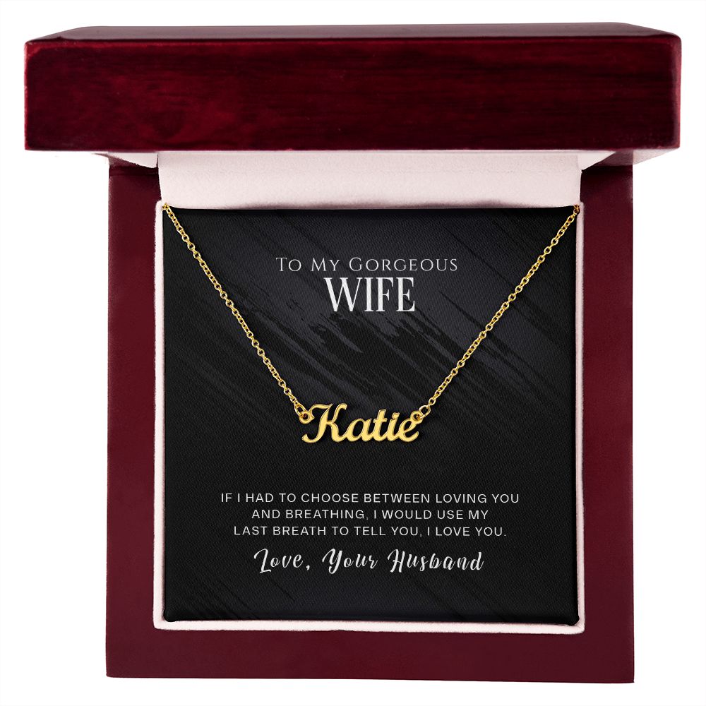 TO MY GORGEOUS WIFE, CUSTOM NAME NECKLACE, GIFT FOR HER, NECKLACE PENDANT WITH MESSAGE CARD, FOR WIFE FROM HUSBAND