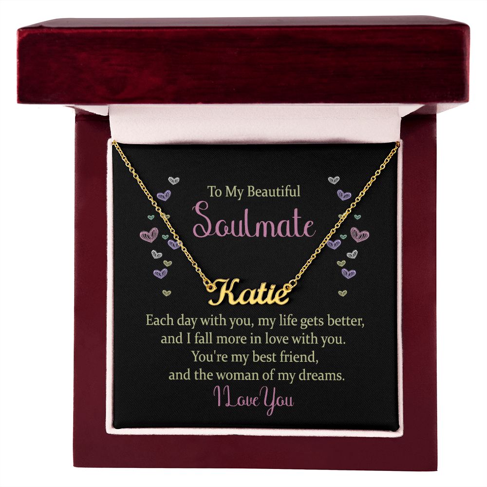 TO MY BEAUTIFUL SOULMATE, CUSTOM NAME NECKLACE, GIFT FOR HER, NECKLACE PENDANT WITH MESSAGE CARD, FOR WIFE FROM HUSBAND