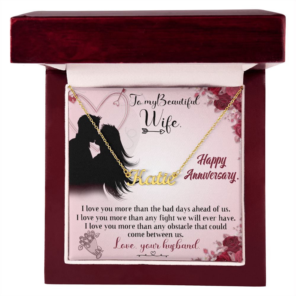 TO MY BEAUTIFUL WIFE HAPPY ANNIVERSARY, CUSTOM NAME NECKLACE, GIFT FOR HER, NECKLACE PENDANT WITH MESSAGE CARD, FOR WIFE FROM HUSBAND