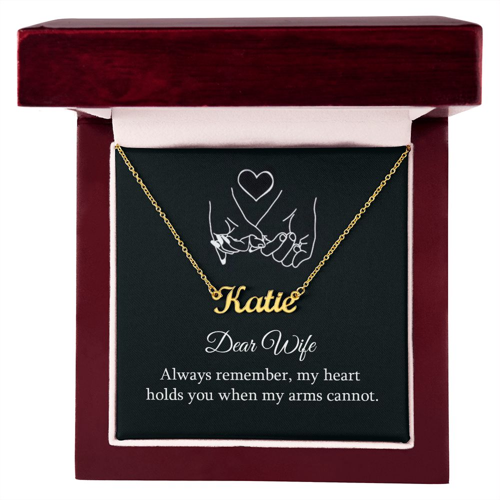 DEAR WIFE, CUSTOM NAME NECKLACE WITH HEART CHARACTER, BIRTHDAY GIFT FOR HER, NECKLACE PENDANT WITH MESSAGE CARD, FOR WIFE FROM HUSBAND