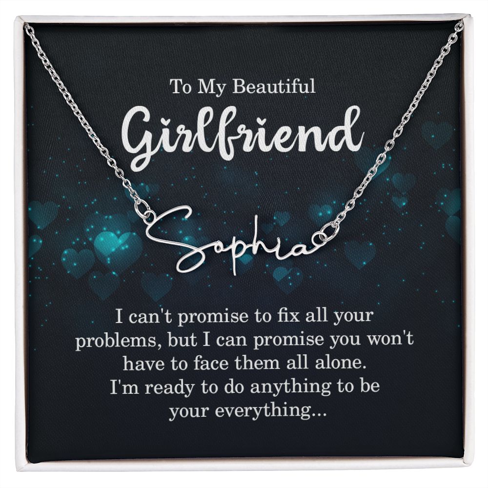 TO MY BEAUTIFUL GIRLFRIEND, SIGNATURE NAME NECKLACE WITH MESSAGE CARD, BIRTHDAY GIFT FOR HER, NECKLACE PENDANT FOR GIRLFRIEND FROM BOYFRIEND