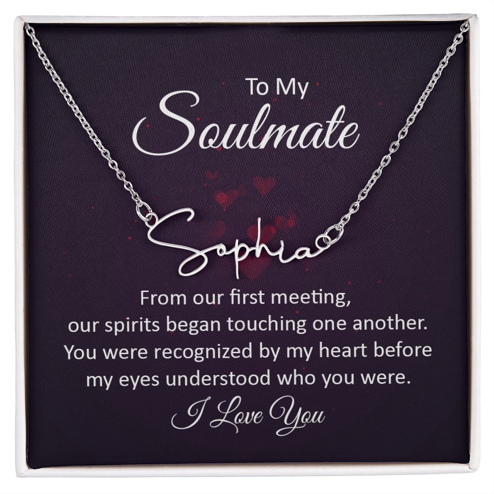 TO MY SOULMATE, SIGNATURE NAME NECKLACE, GIFT FOR HER, NECKLACE PENDANT WITH MESSAGE CARD, FOR WIFE FROM HUSBAND