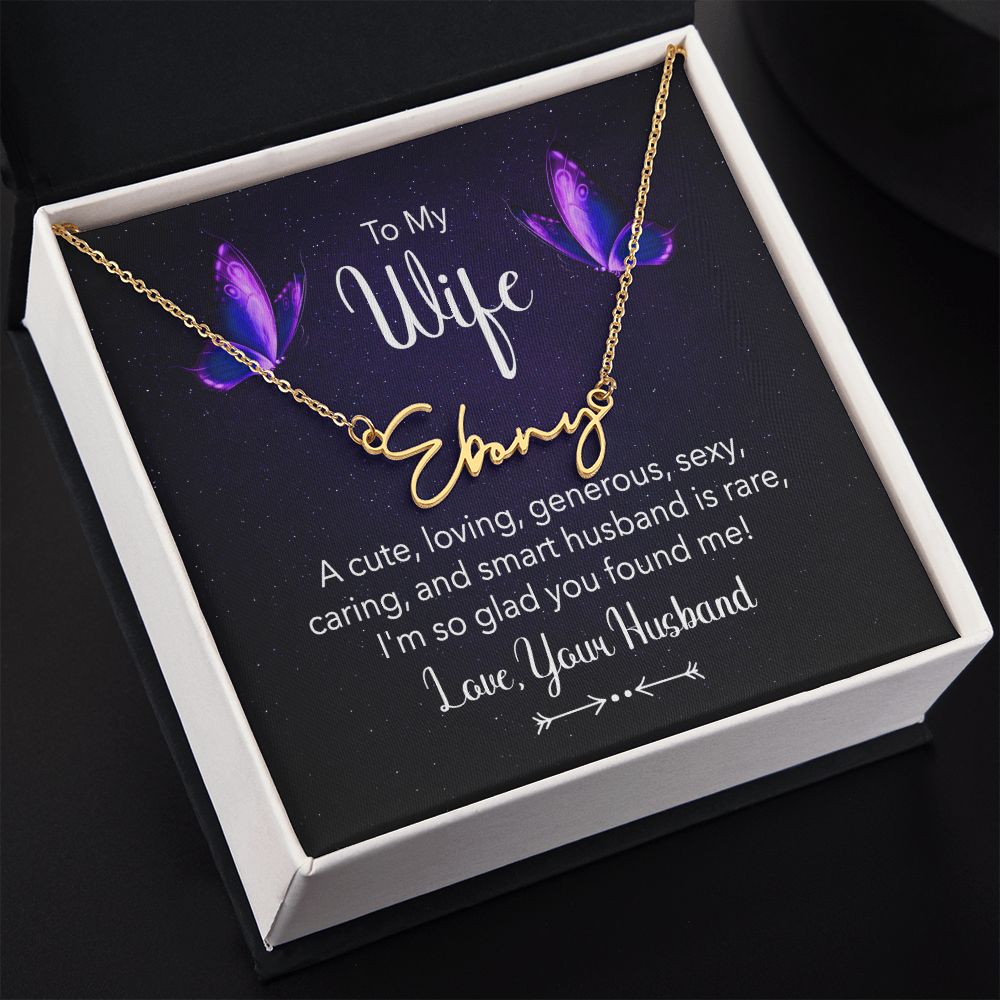 TO MY WIFE, SIGNATURE NAME NECKLACE, GIFT FOR HER, NECKLACE PENDANT WITH MESSAGE CARD, FOR WIFE FROM HUSBAND