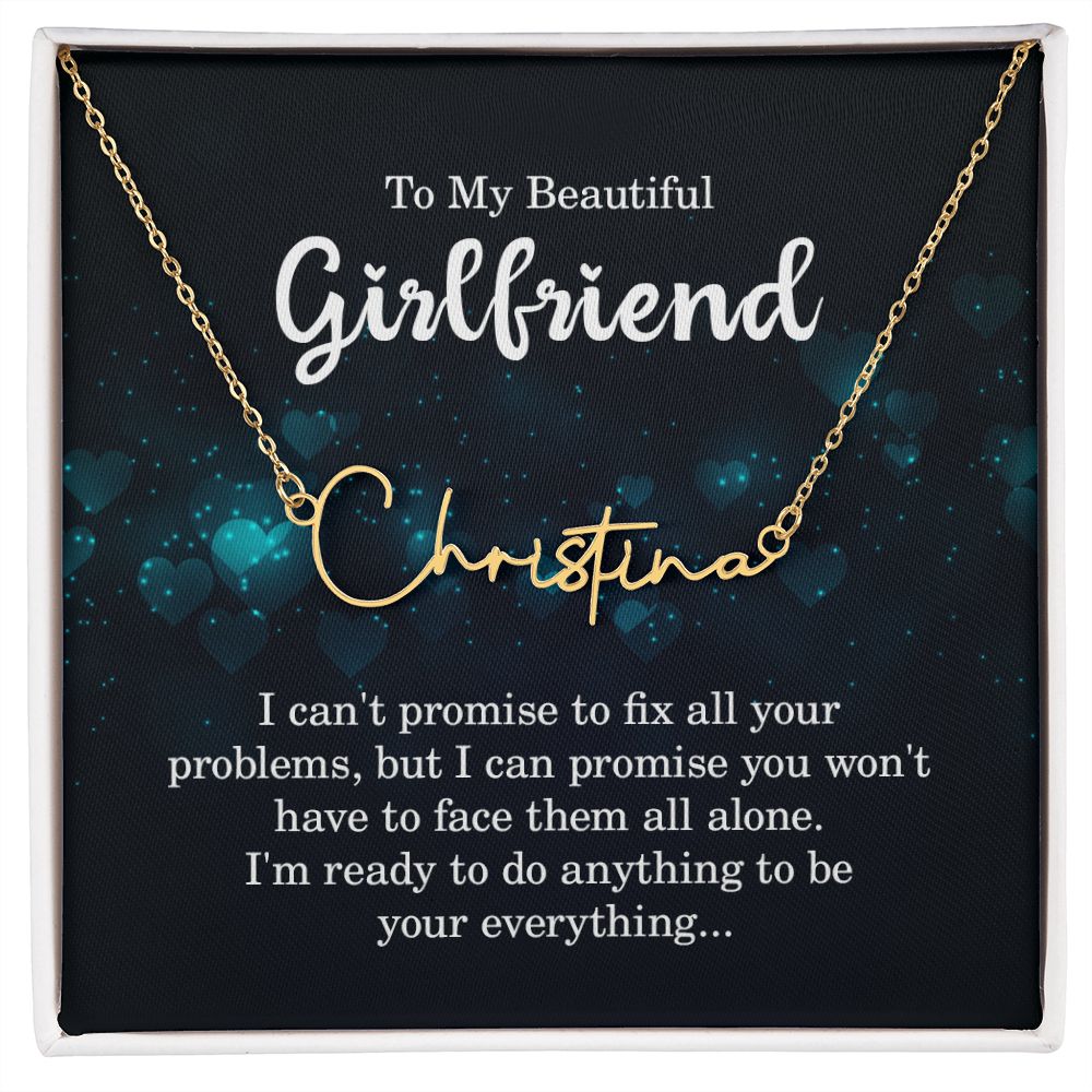 TO MY BEAUTIFUL GIRLFRIEND, SIGNATURE NAME NECKLACE WITH MESSAGE CARD, BIRTHDAY GIFT FOR HER, NECKLACE PENDANT FOR GIRLFRIEND FROM BOYFRIEND