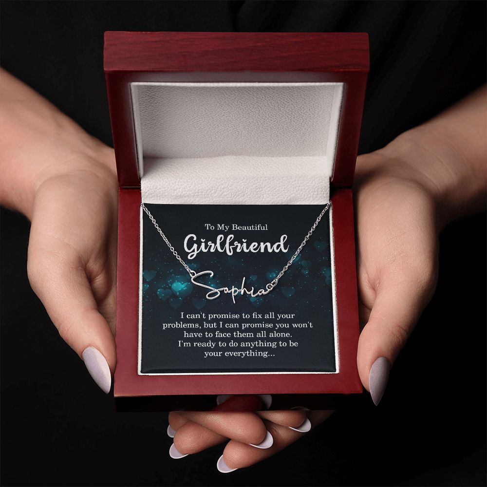 TO MY BEAUTIFUL GIRLFRIEND, SIGNATURE NAME NECKLACE WITH MESSAGE CARD, BIRTHDAY GIFT FOR HER, NECKLACE PENDANT FOR GIRLFRIEND FROM BOYFRIEND