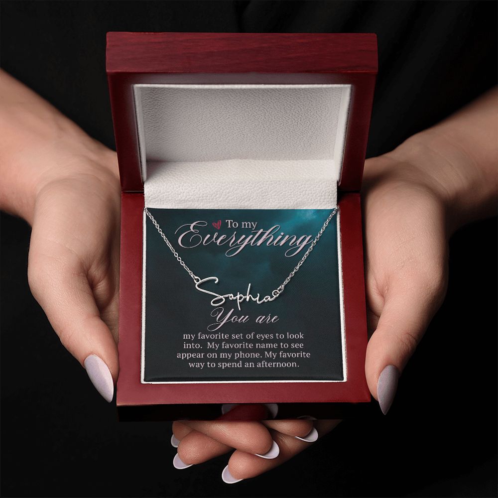 TO MY EVERYTHING, SIGNATURE NAME NECKLACE, GIFT FOR HER, NECKLACE PENDANT WITH MESSAGE CARD, FOR WIFE FROM HUSBAND