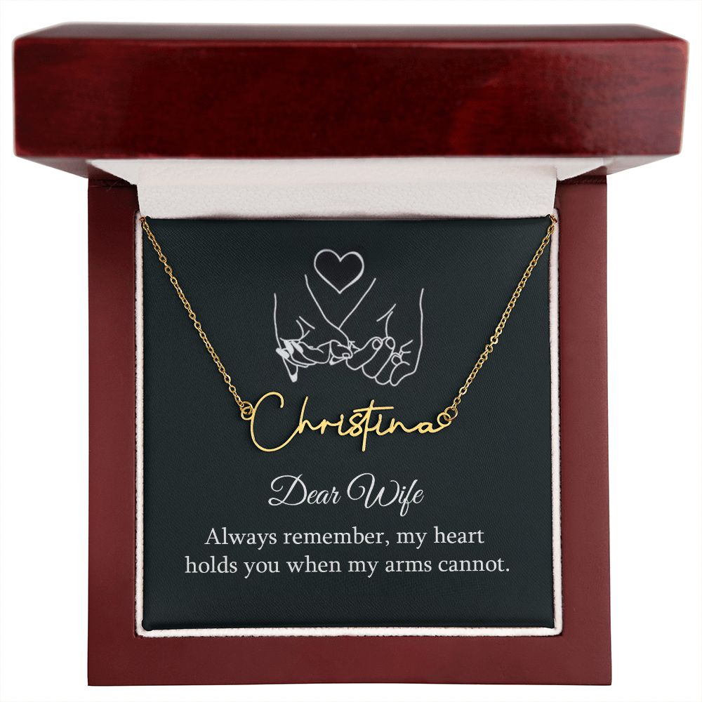 DEAR WIFE, SIGNATURE NAME NECKLACE WITH HEART CHARACTER, BIRTHDAY GIFT FOR HER, NECKLACE PENDANT WITH MESSAGE CARD, FOR WIFE FROM HUSBAND