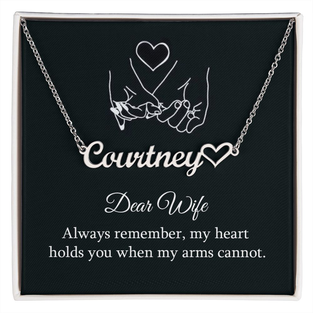 DEAR WIFE, NAME NECKLACE WITH HEART CHARACTER, BIRTHDAY GIFT FOR HER, NECKLACE PENDANT WITH MESSAGE CARD, FOR WIFE FROM HUSBAND