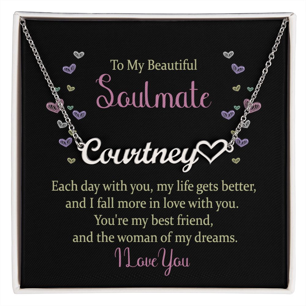 TO MY BEAUTIFUL SOULMATE, CUSTOM NAME NECKLACE, GIFT FOR HER, NECKLACE PENDANT WITH MESSAGE CARD, FOR WIFE FROM HUSBAND