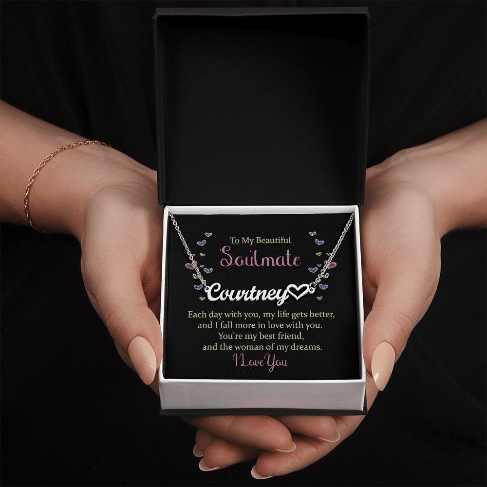 TO MY BEAUTIFUL SOULMATE, CUSTOM NAME NECKLACE, GIFT FOR HER, NECKLACE PENDANT WITH MESSAGE CARD, FOR WIFE FROM HUSBAND