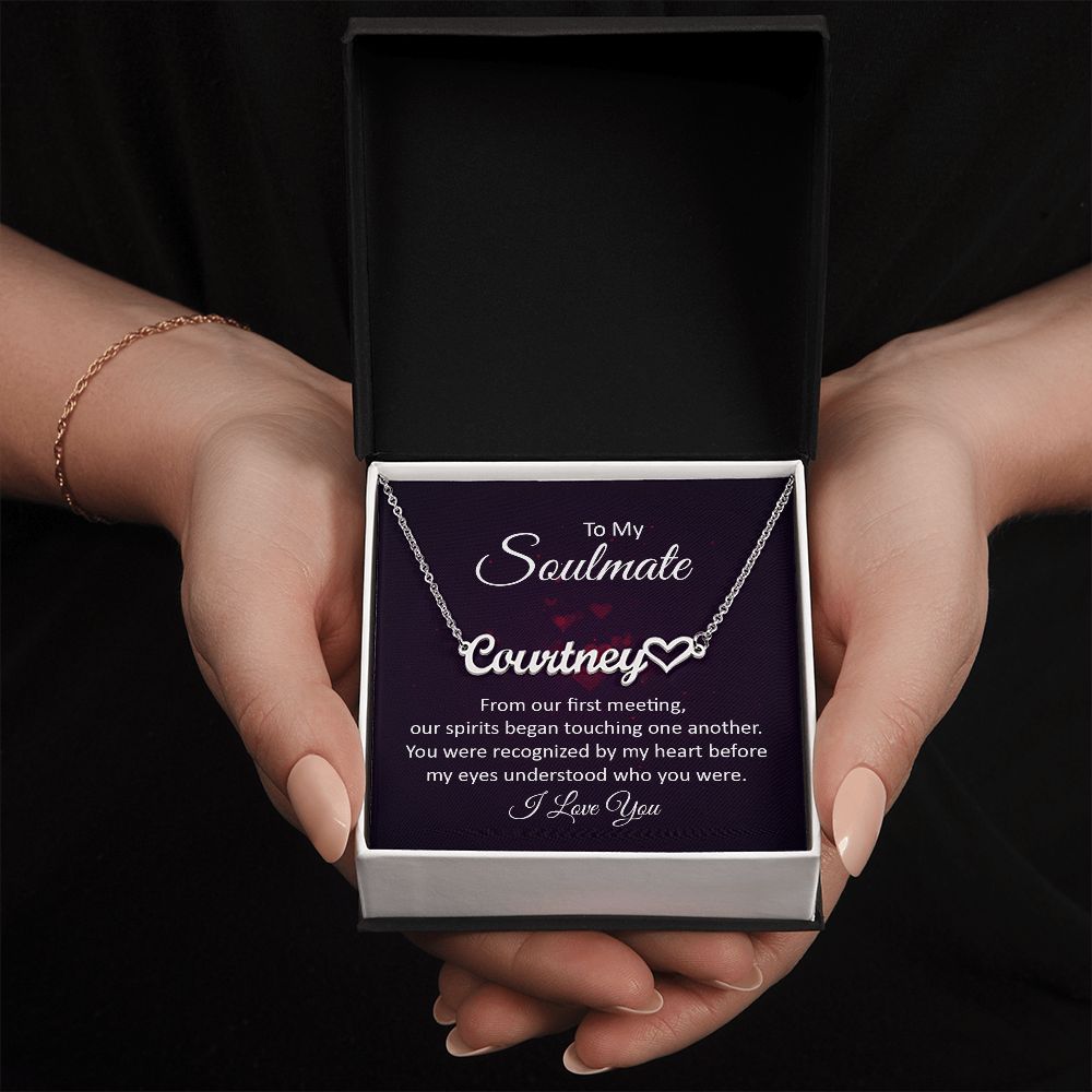 TO MY SOULMATE, CUSTOM NAME WITH HEART NECKLACE, GIFT FOR HER, NECKLACE PENDANT WITH MESSAGE CARD, FOR WIFE FROM HUSBAND