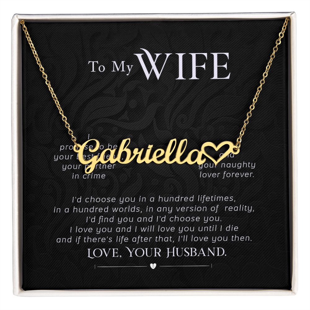 MY WIFE, CUSTOM NAME WITH HEART NECKLACE, GIFT FOR HER, NECKLACE PENDANT WITH MESSAGE CARD, FOR WIFE FROM HUSBAND