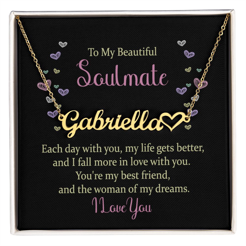 TO MY BEAUTIFUL SOULMATE, CUSTOM NAME NECKLACE, GIFT FOR HER, NECKLACE PENDANT WITH MESSAGE CARD, FOR WIFE FROM HUSBAND