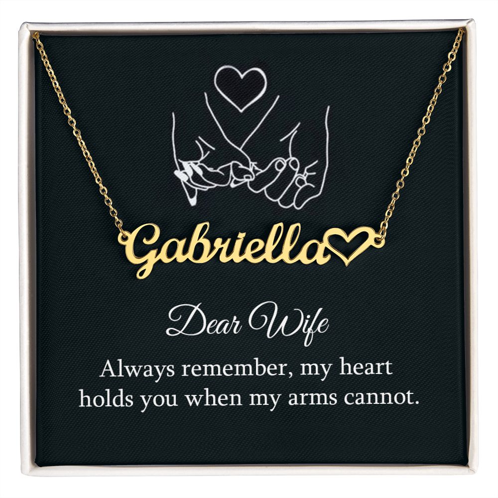 DEAR WIFE, NAME NECKLACE WITH HEART CHARACTER, BIRTHDAY GIFT FOR HER, NECKLACE PENDANT WITH MESSAGE CARD, FOR WIFE FROM HUSBAND
