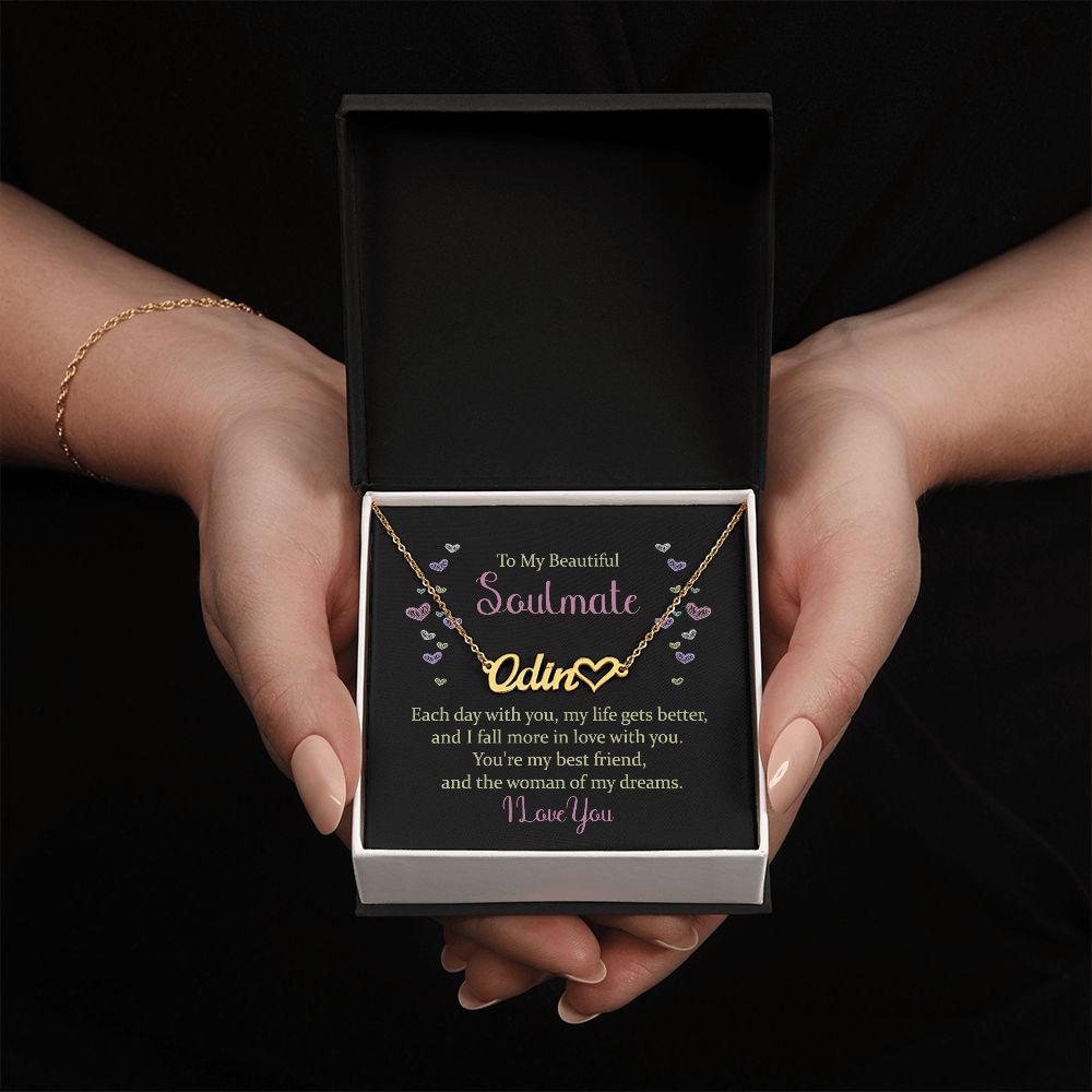 TO MY BEAUTIFUL SOULMATE, CUSTOM NAME NECKLACE, GIFT FOR HER, NECKLACE PENDANT WITH MESSAGE CARD, FOR WIFE FROM HUSBAND