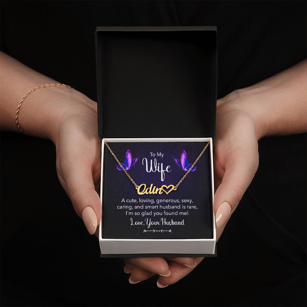 TO MY WIFE, CUSTOM NAME WITH HEART NECKLACE, GIFT FOR HER, NECKLACE PENDANT WITH MESSAGE CARD, FOR WIFE FROM HUSBAND