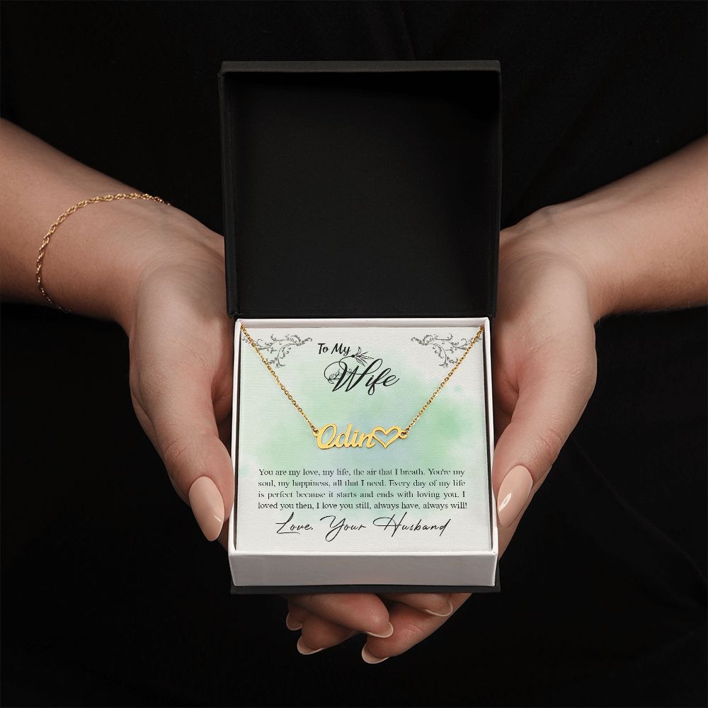 TO MY WIFE, CUSTOM NAME NECKLACE WITH HEART CHARACTER, BIRTHDAY GIFT FOR HER, NECKLACE PENDANT WITH MESSAGE CARD, FOR WIFE FROM HUSBAND