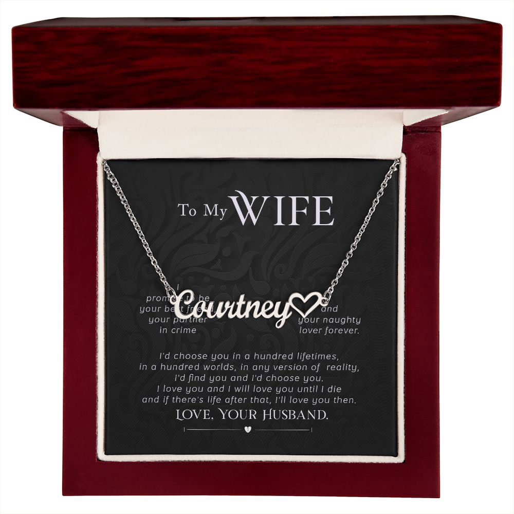 MY WIFE, CUSTOM NAME WITH HEART NECKLACE, GIFT FOR HER, NECKLACE PENDANT WITH MESSAGE CARD, FOR WIFE FROM HUSBAND