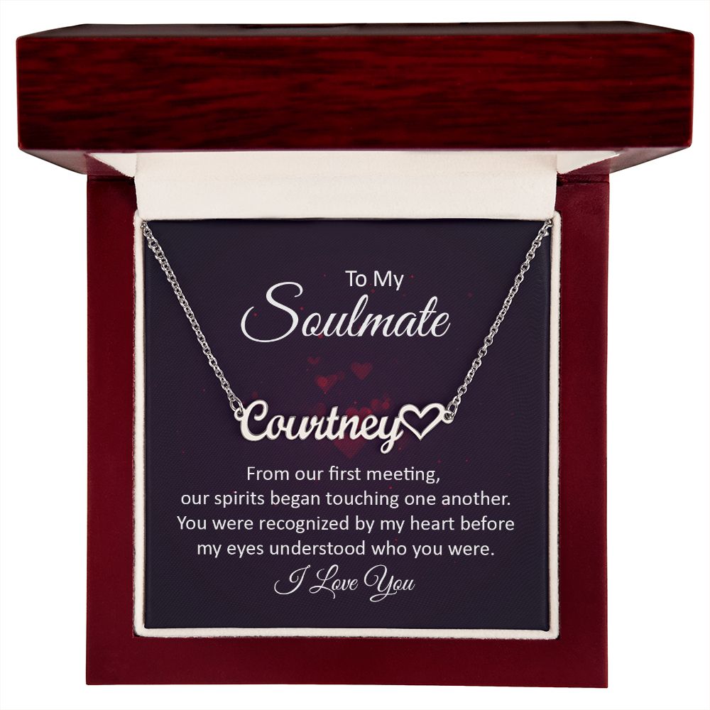 TO MY SOULMATE, CUSTOM NAME WITH HEART NECKLACE, GIFT FOR HER, NECKLACE PENDANT WITH MESSAGE CARD, FOR WIFE FROM HUSBAND