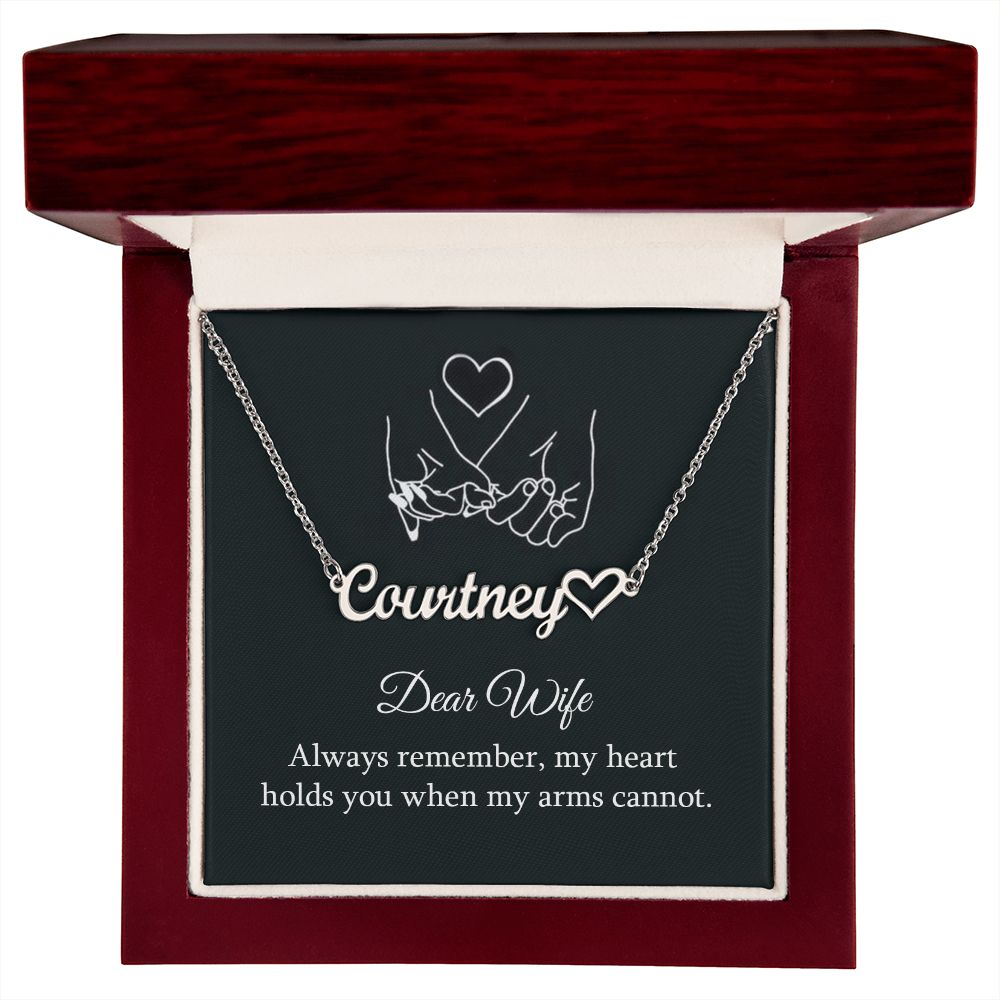 DEAR WIFE, NAME NECKLACE WITH HEART CHARACTER, BIRTHDAY GIFT FOR HER, NECKLACE PENDANT WITH MESSAGE CARD, FOR WIFE FROM HUSBAND