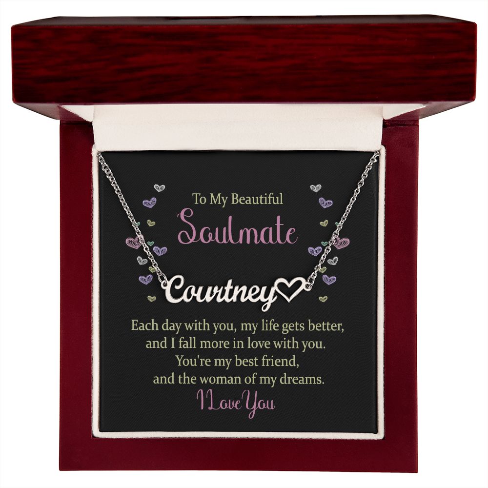 TO MY BEAUTIFUL SOULMATE, CUSTOM NAME NECKLACE, GIFT FOR HER, NECKLACE PENDANT WITH MESSAGE CARD, FOR WIFE FROM HUSBAND