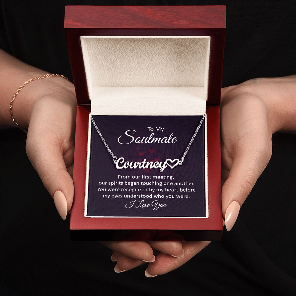 TO MY SOULMATE, CUSTOM NAME WITH HEART NECKLACE, GIFT FOR HER, NECKLACE PENDANT WITH MESSAGE CARD, FOR WIFE FROM HUSBAND