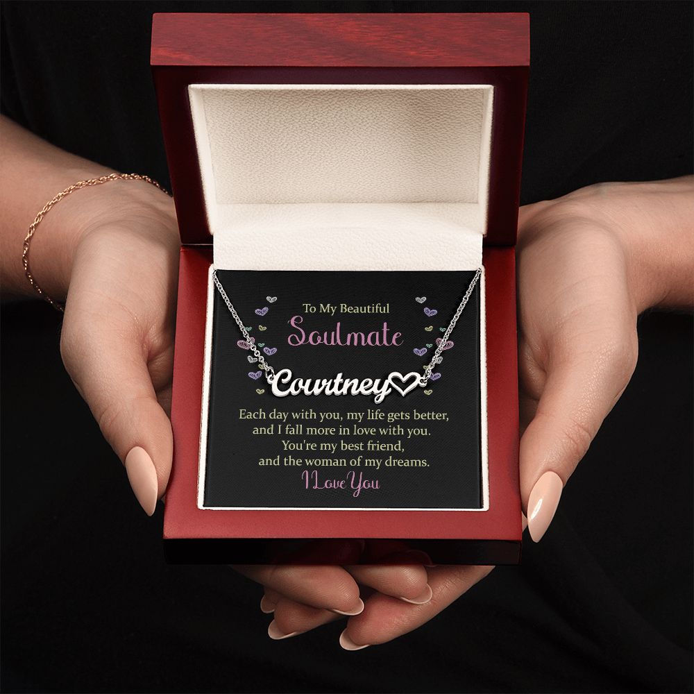 TO MY BEAUTIFUL SOULMATE, CUSTOM NAME NECKLACE, GIFT FOR HER, NECKLACE PENDANT WITH MESSAGE CARD, FOR WIFE FROM HUSBAND