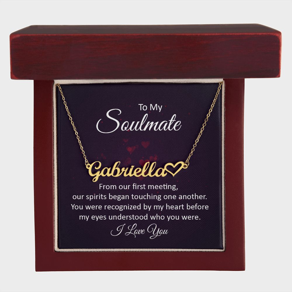 TO MY SOULMATE, CUSTOM NAME WITH HEART NECKLACE, GIFT FOR HER, NECKLACE PENDANT WITH MESSAGE CARD, FOR WIFE FROM HUSBAND