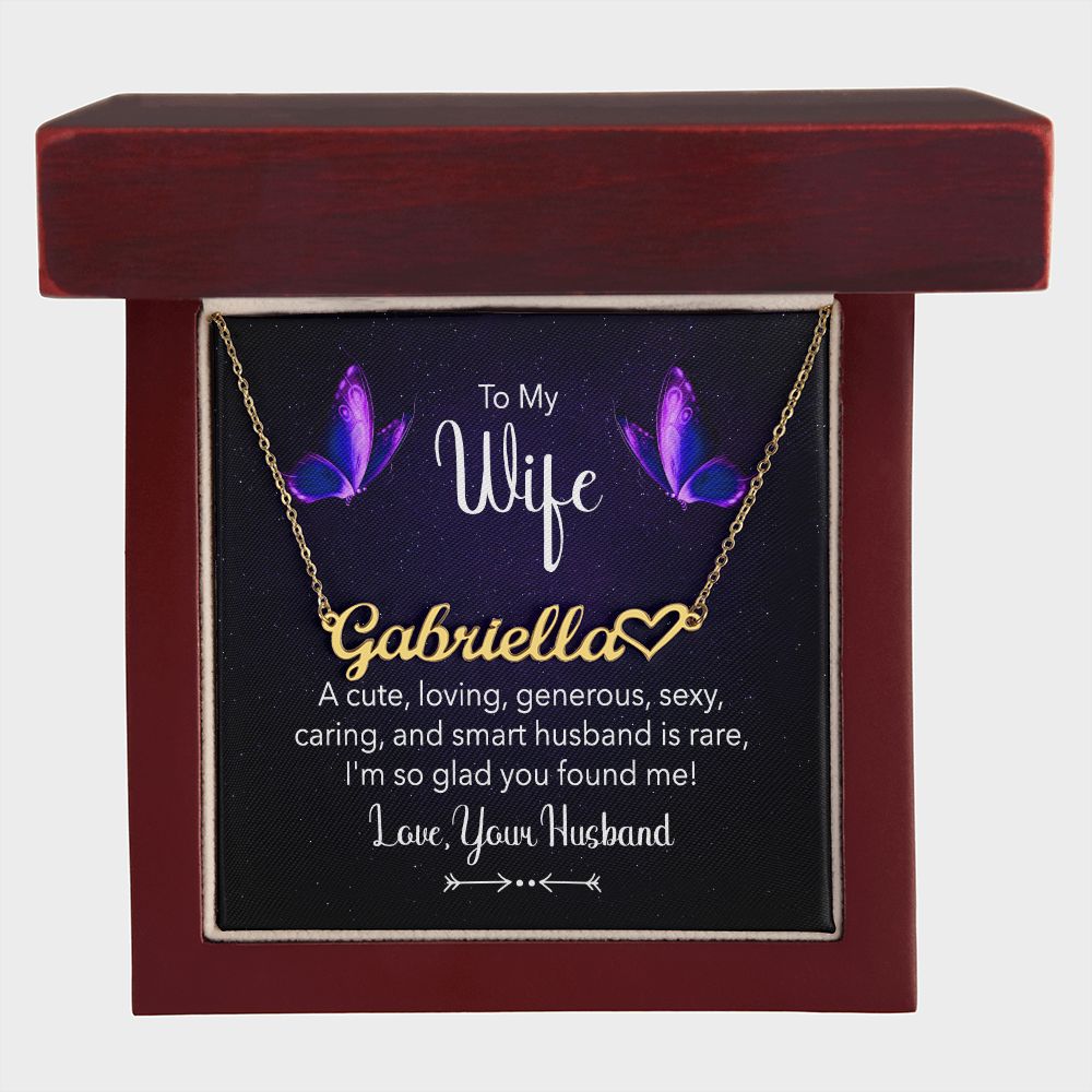 TO MY WIFE, CUSTOM NAME WITH HEART NECKLACE, GIFT FOR HER, NECKLACE PENDANT WITH MESSAGE CARD, FOR WIFE FROM HUSBAND