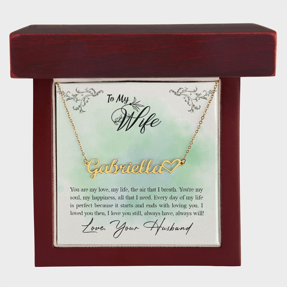 TO MY WIFE, CUSTOM NAME NECKLACE WITH HEART CHARACTER, BIRTHDAY GIFT FOR HER, NECKLACE PENDANT WITH MESSAGE CARD, FOR WIFE FROM HUSBAND